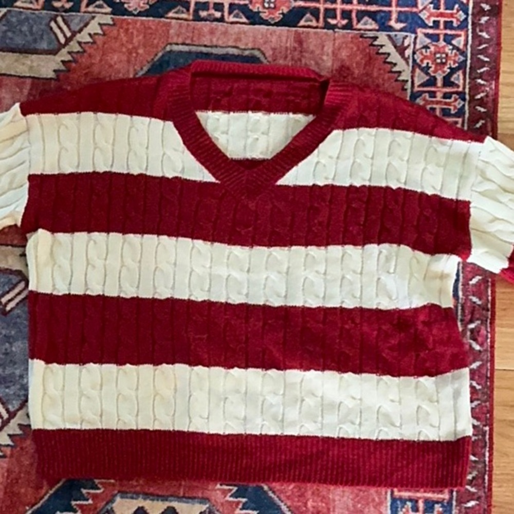 Red and Cream Striped Cropped Women’s Sweater